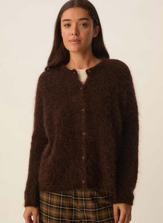 Cardigan Des Petits Hauts Bea à col rond boutonné brun café