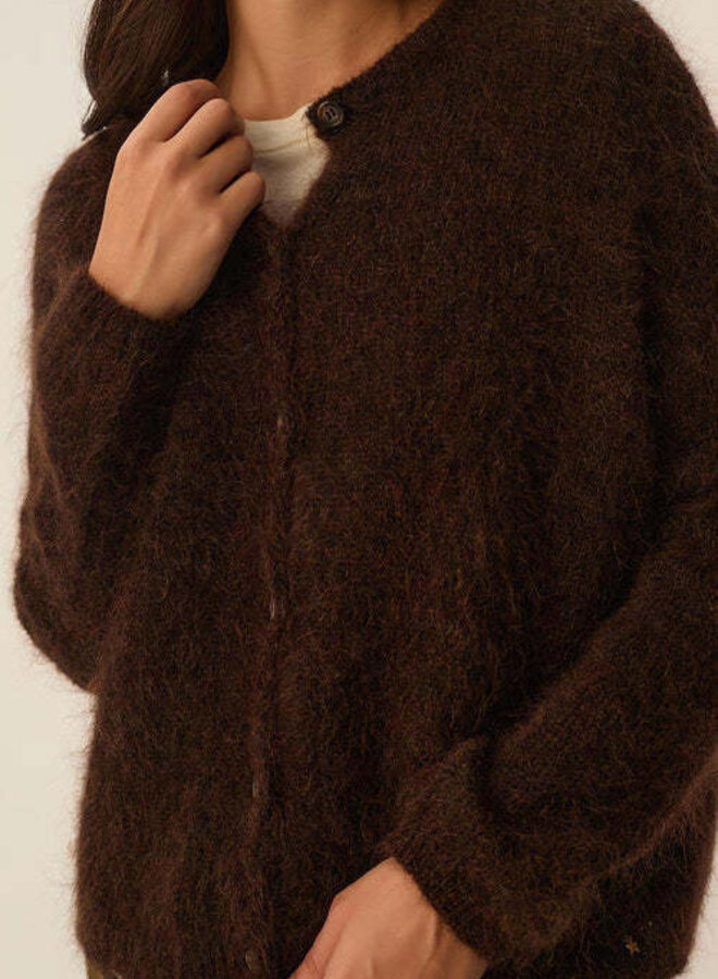 Cardigan Des Petits Hauts Bea à col rond boutonné brun café