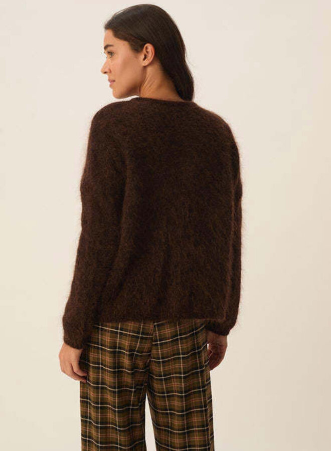 Cardigan Des Petits Hauts Bea à col rond boutonné brun café