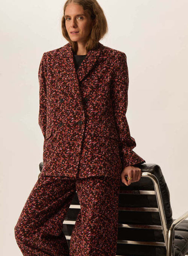 Veston Des Petits Hauts Velina fleuri brun renard, noir & vert jardin