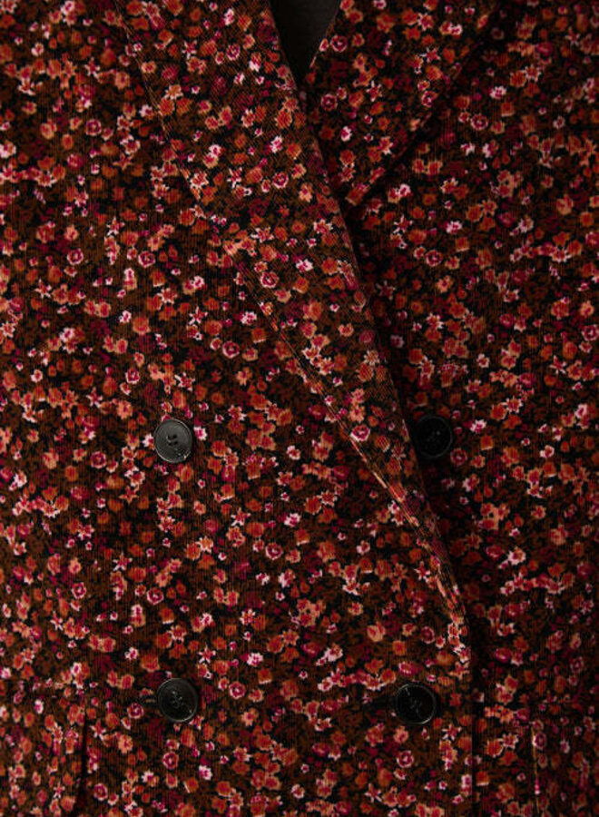 Veston Des Petits Hauts Velina fleuri brun renard, noir & vert jardin