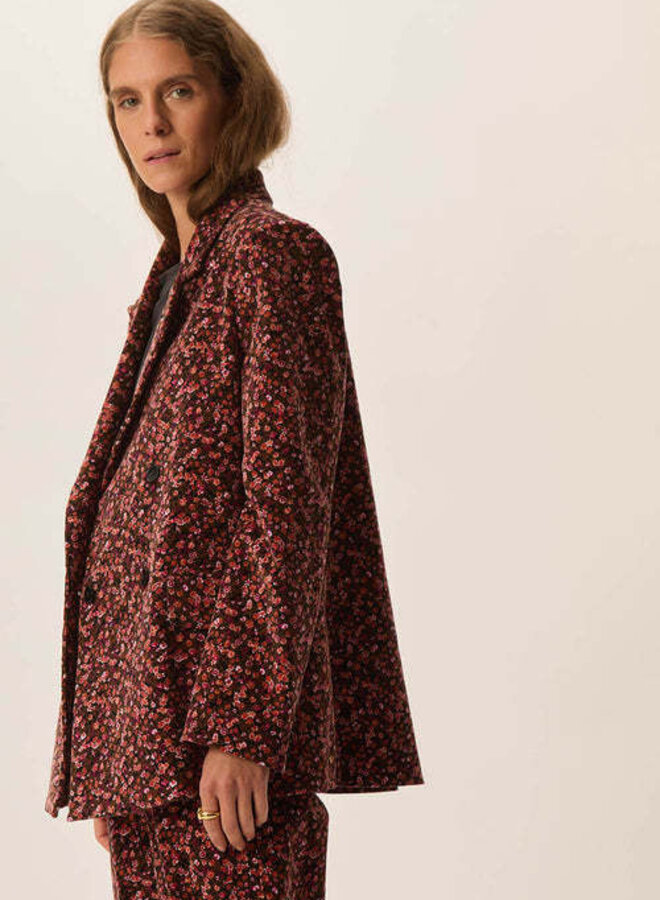 Veston Des Petits Hauts Velina fleuri brun renard, noir & vert jardin