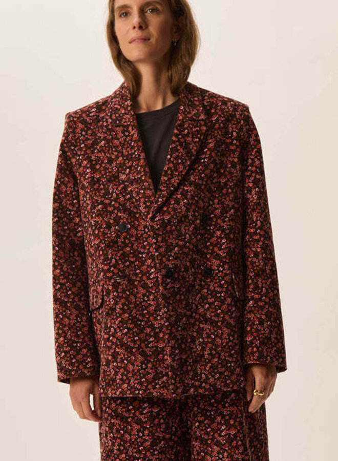 Veston Des Petits Hauts Velina fleuri brun renard, noir & vert jardin