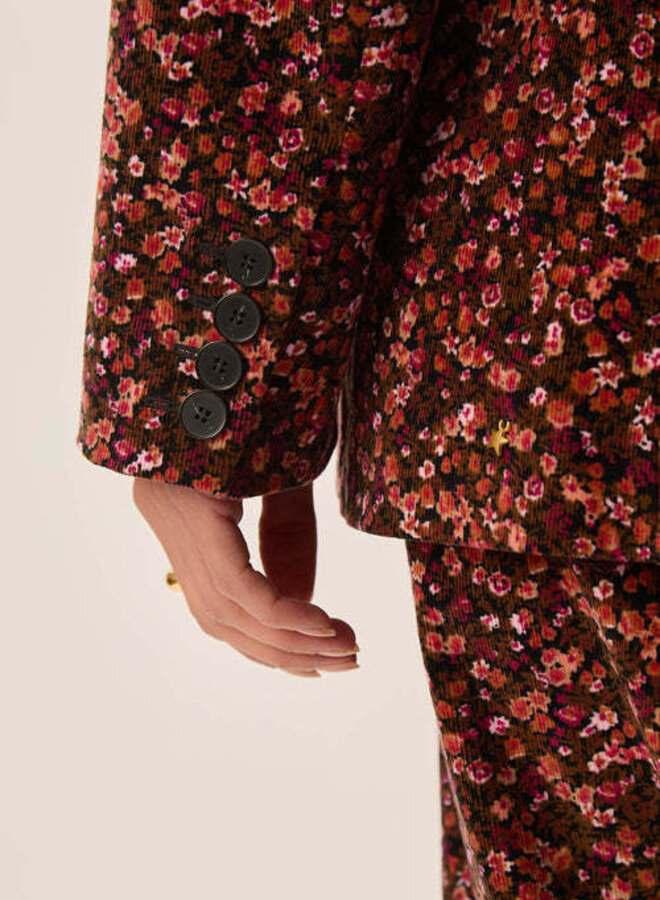 Veston Des Petits Hauts Velina fleuri brun renard, noir & vert jardin