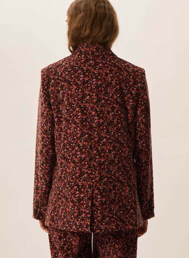 Veston Des Petits Hauts Velina fleuri brun renard, noir & vert jardin