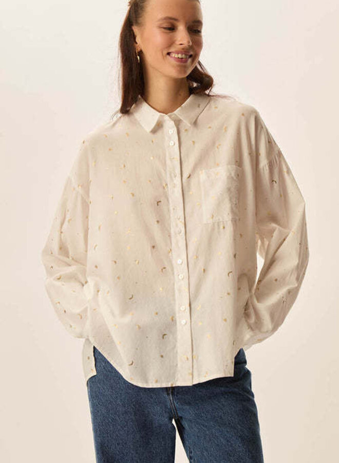 Blouse Des Petits Hauts Velia écru à petits dessins dorés