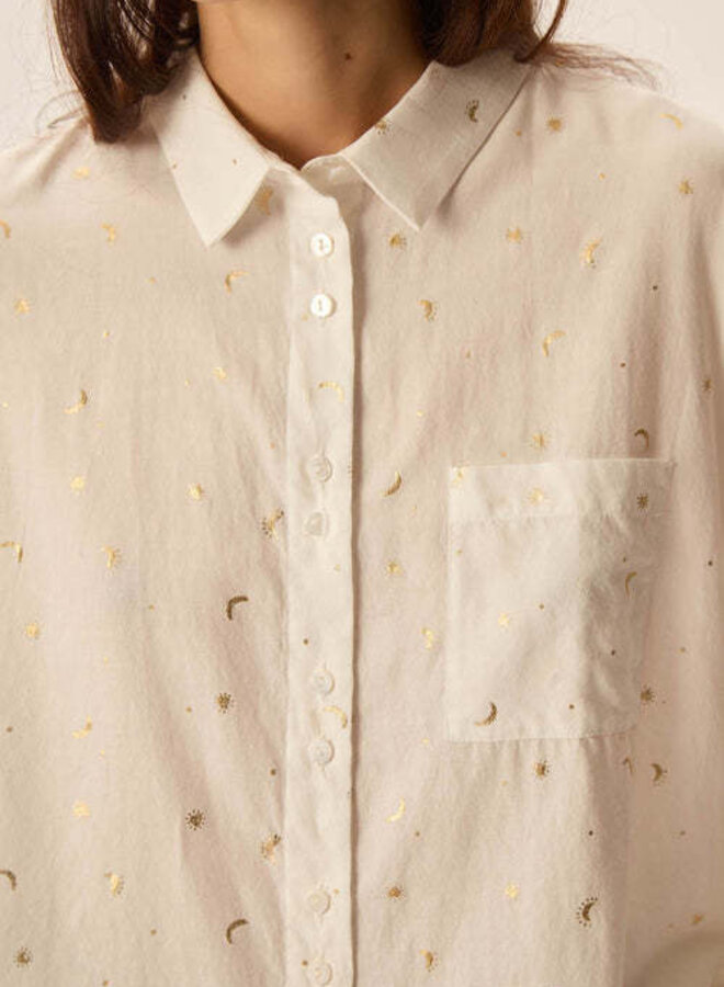 Blouse Des Petits Hauts Velia écru à petits dessins dorés