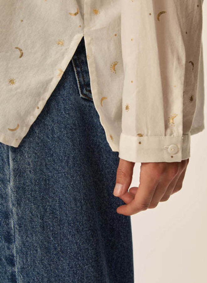 Blouse Des Petits Hauts Velia écru à petits dessins dorés