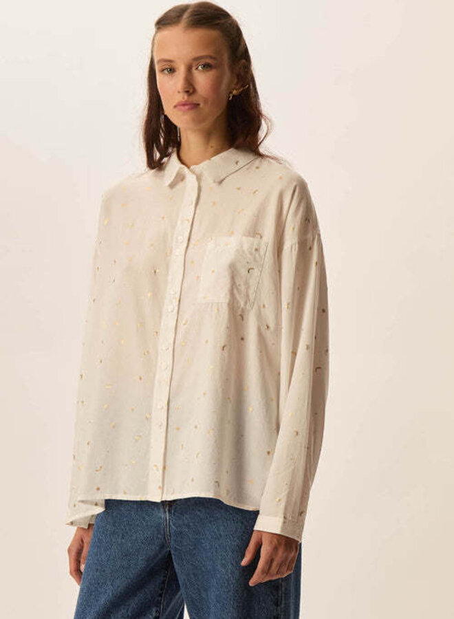 Blouse Des Petits Hauts Velia écru à petits dessins dorés