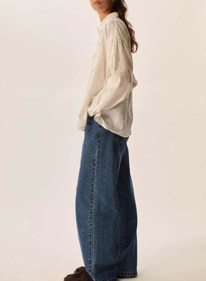 Blouse Des Petits Hauts Velia écru à petits dessins dorés