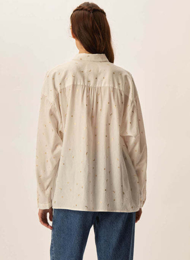 Blouse Des Petits Hauts Velia écru à petits dessins dorés