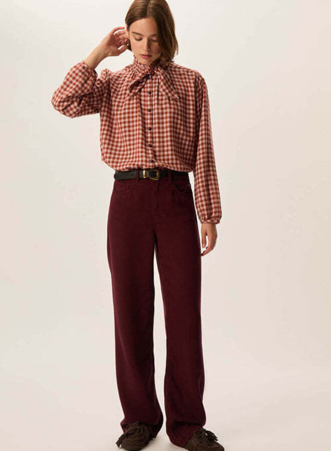 Blouse Des Petits Hauts Rainbow à carreaux brun renard & rose poudre