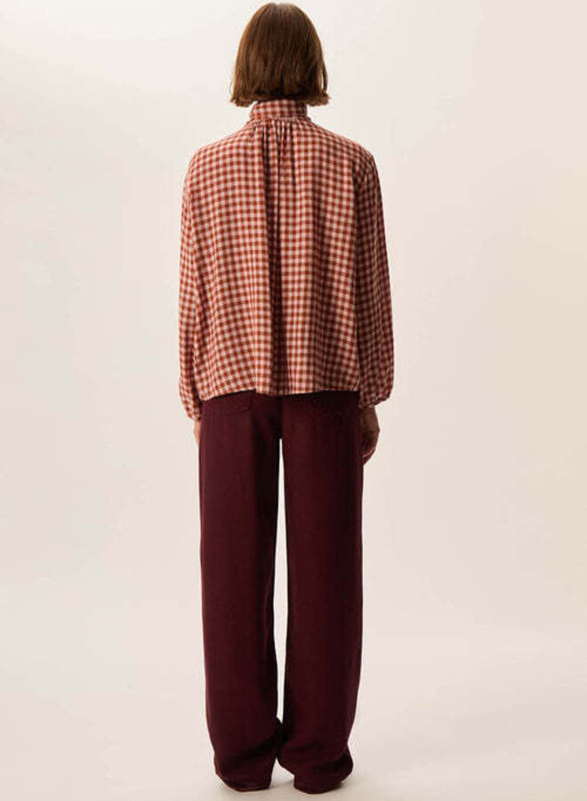 Blouse Des Petits Hauts Rainbow à carreaux brun renard & rose poudre