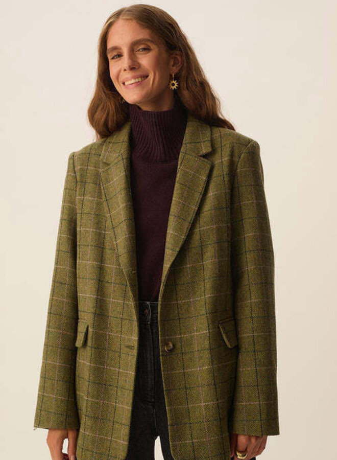 Veston Des Petits Hauts Silvestre vert jardin à carreaux roses & noirs