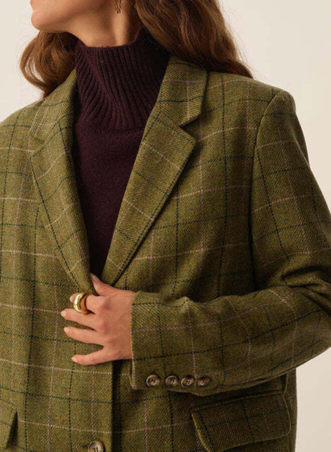 Veston Des Petits Hauts Silvestre vert jardin à carreaux roses & noirs