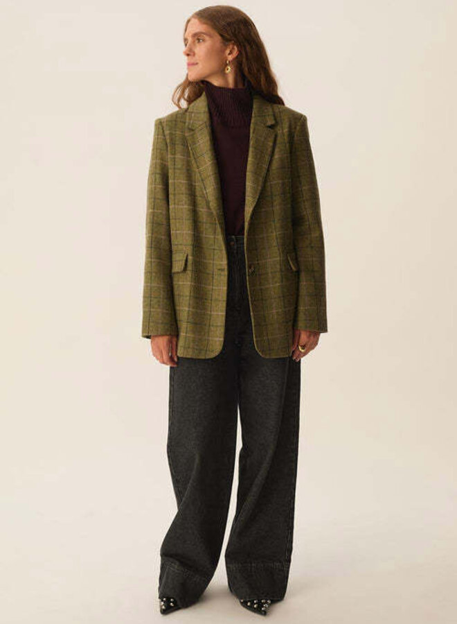 Veston Des Petits Hauts Silvestre vert jardin à carreaux roses & noirs