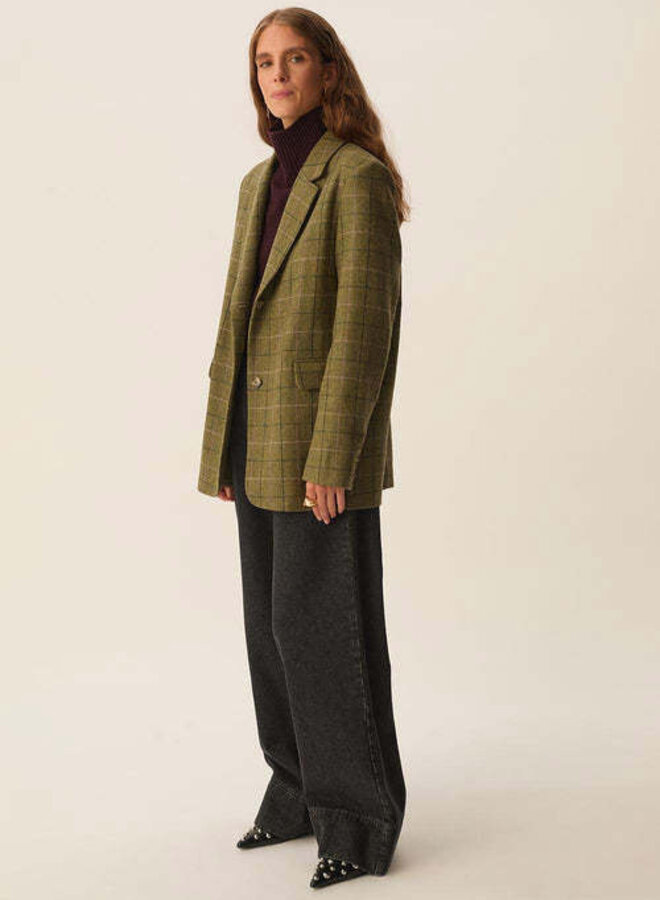 Veston Des Petits Hauts Silvestre vert jardin à carreaux roses & noirs