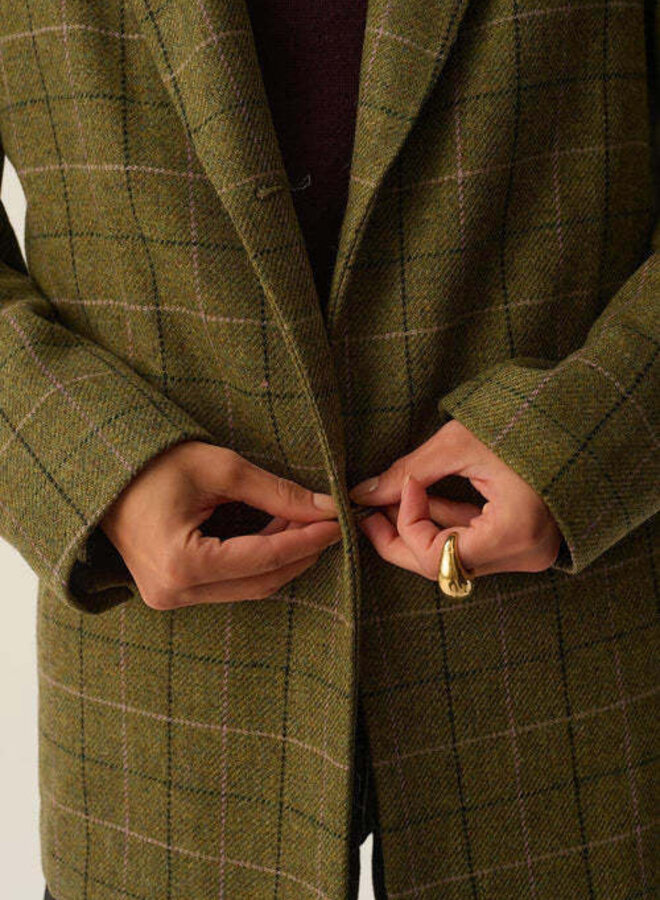 Veston Des Petits Hauts Silvestre vert jardin à carreaux roses & noirs