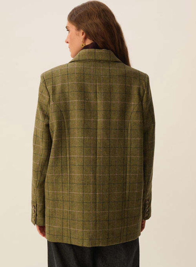 Veston Des Petits Hauts Silvestre vert jardin à carreaux roses & noirs