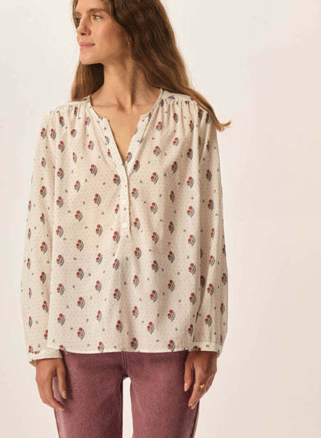Blouse Des Petits Hauts Effy blanche fleurie brun renard