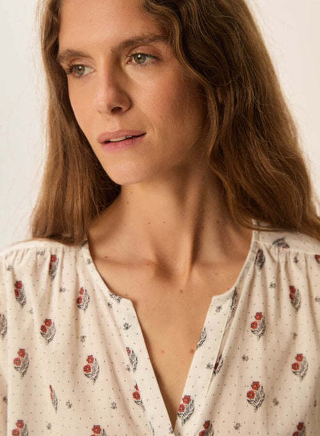 Blouse Des Petits Hauts Effy blanche fleurie brun renard