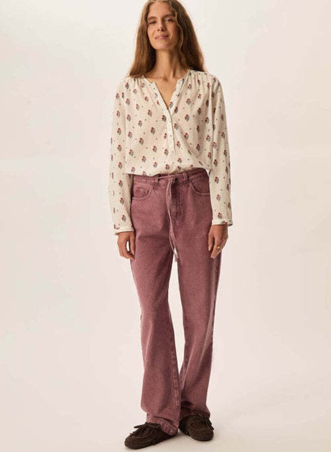 Blouse Des Petits Hauts Effy blanche fleurie brun renard