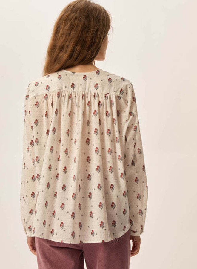 Blouse Des Petits Hauts Effy blanche fleurie brun renard