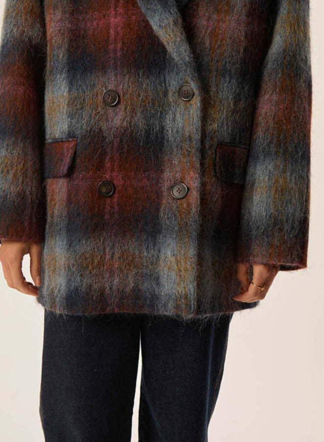 Manteau Des Petits Hauts Ybiza à carreaux bleu orage & brun renard