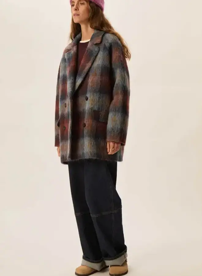 Manteau Des Petits Hauts Ybiza à carreaux bleu orage & brun renard