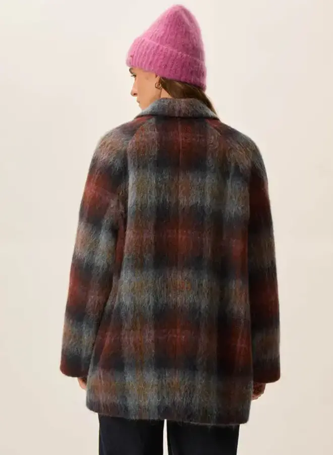 Manteau Des Petits Hauts Ybiza à carreaux bleu orage & brun renard