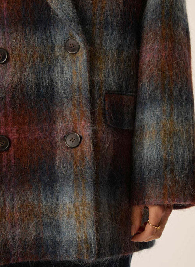 Manteau Des Petits Hauts Ybiza à carreaux bleu orage & brun renard