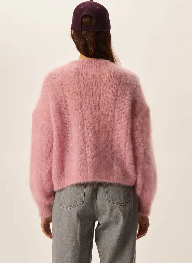Cardigan Des Petits Hauts Chouette à col rond boutonné rose pommette