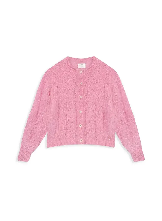 Cardigan Des Petits Hauts Chouette à col rond boutonné rose pommette