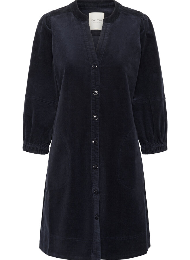 Robe chemisier Part Two Sita en corduroy fin bleu marine