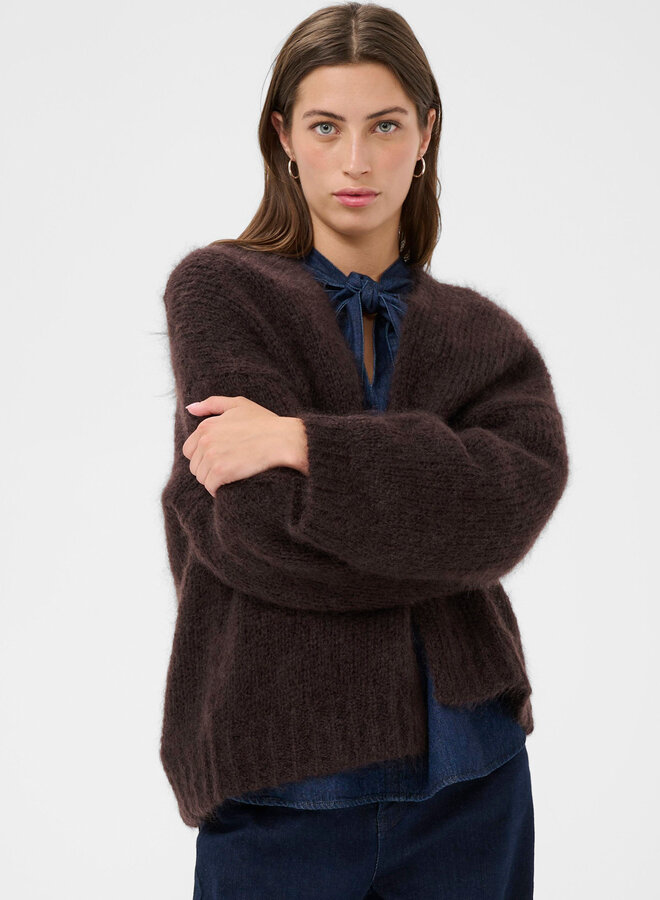Cardigan Part Two Rastina en mohair brun chocolat