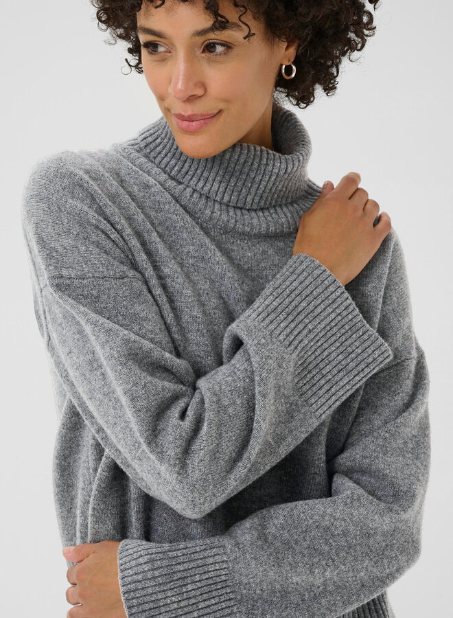 Tricot Part Two Corina à col roulé gris moyen mélange
