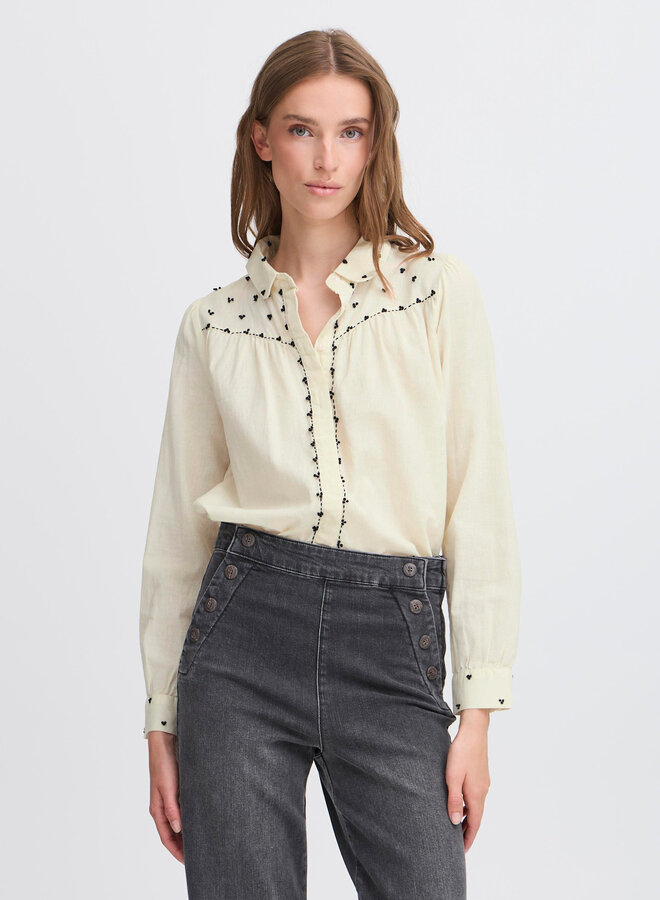 Blouse Atelier Rêve Swan écrue à picots brodés noirs