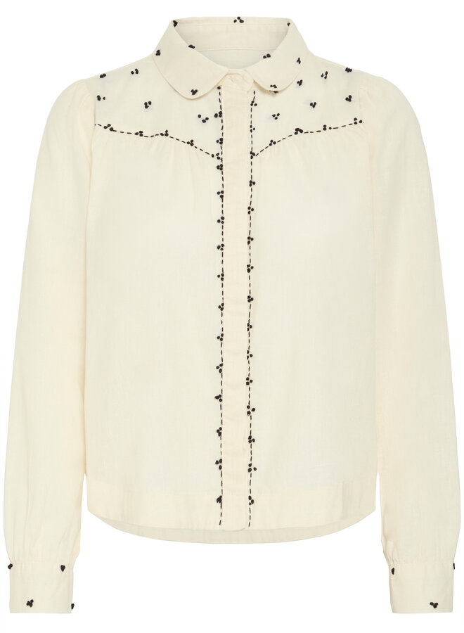 Blouse Atelier Rêve Swan écrue à picots brodés noirs
