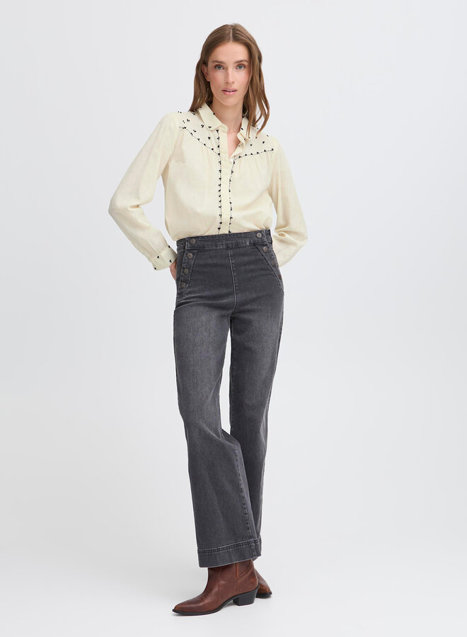 Blouse Atelier Rêve Swan écrue à picots brodés noirs