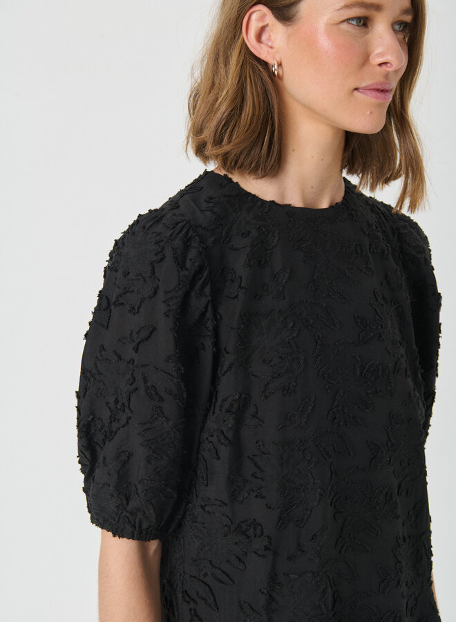Robe Part Two Vilhelmina à feuilles texturées noire