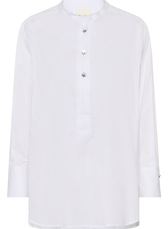 Blouse Part Two Vildana à col rond avec boutons cristaux blanche