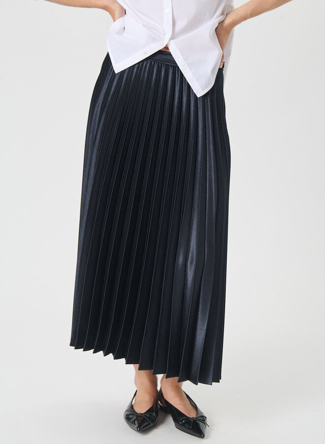 Jupe midi Part Two Violetta à plis satinée bleu nuit