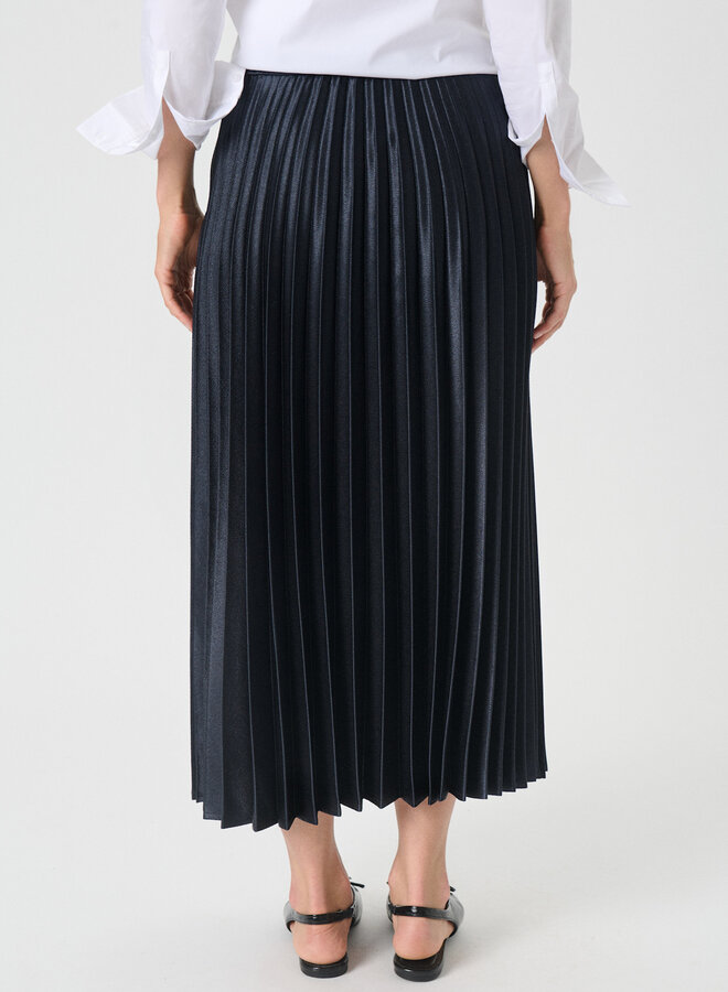 Jupe midi Part Two Violetta à plis satinée bleu nuit