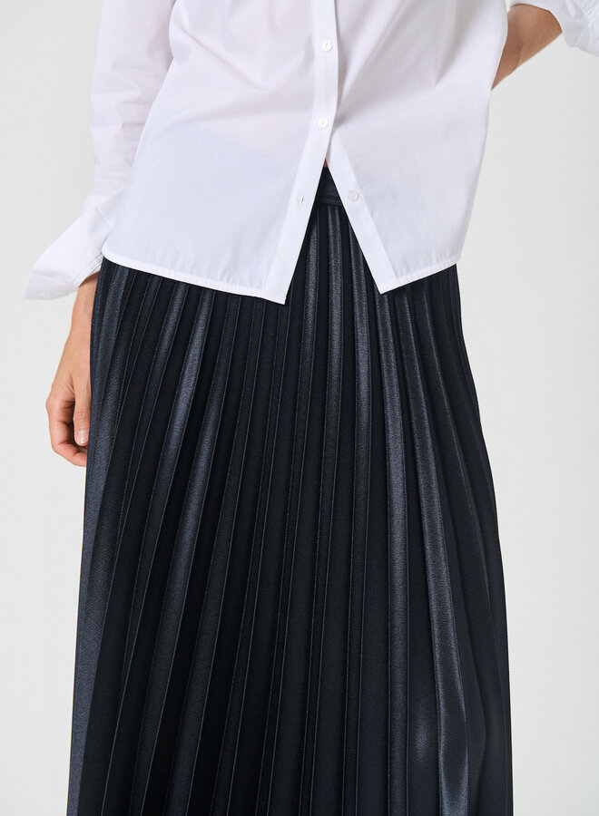 Jupe midi Part Two à plis satinée bleu nuit
