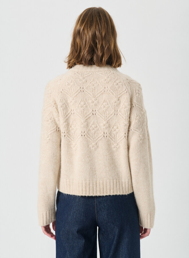 Cardigan Part Two Vernie à col rond & zip beige chêne