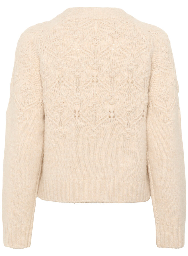 Cardigan Part Two Vernie à col rond & zip beige chêne