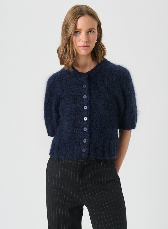 Cardigan Part Two Verona à manches courtes en mohair bleu nuit