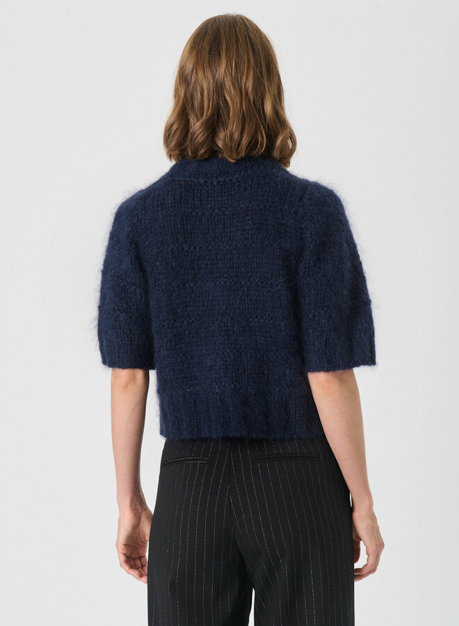 Cardigan Part Two Verona à manches courtes en mohair bleu nuit