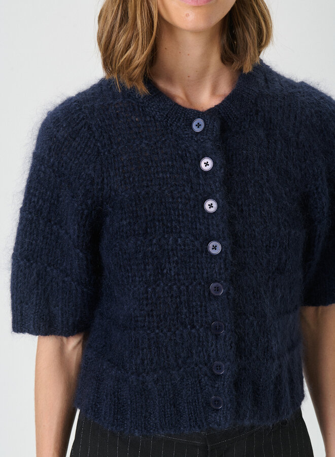 Cardigan Part Two Verona à manches courtes en mohair bleu nuit