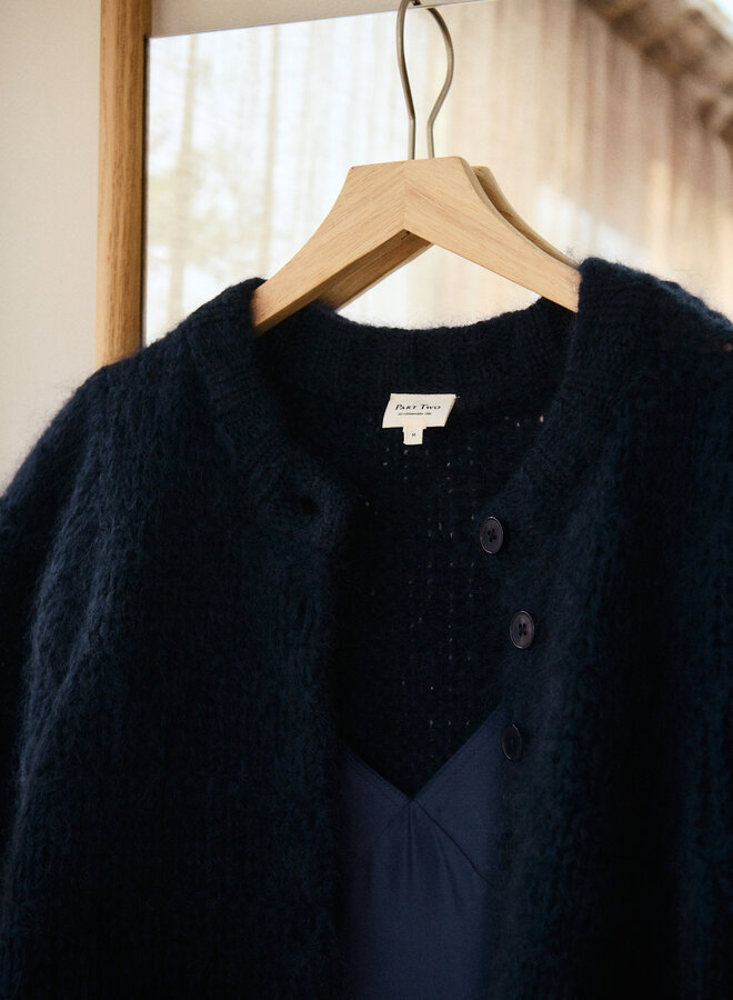 Cardigan Part Two Verona à manches courtes en mohair bleu nuit